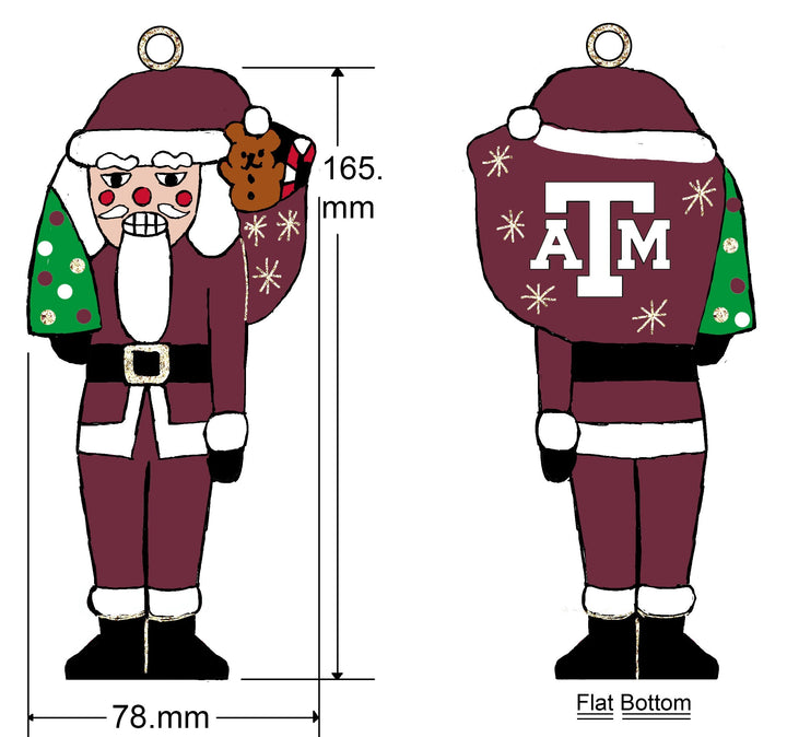 Texas A&M Aggie Santa Nutcracker Shape Maroon Cloisonné Christmas Ornament