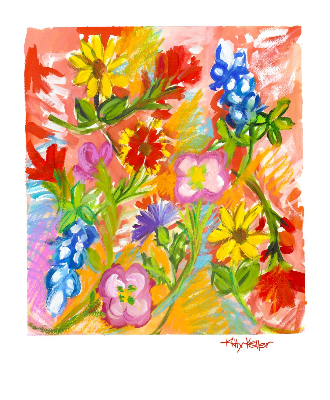 Wildflower Tile - Orange Giclee Print