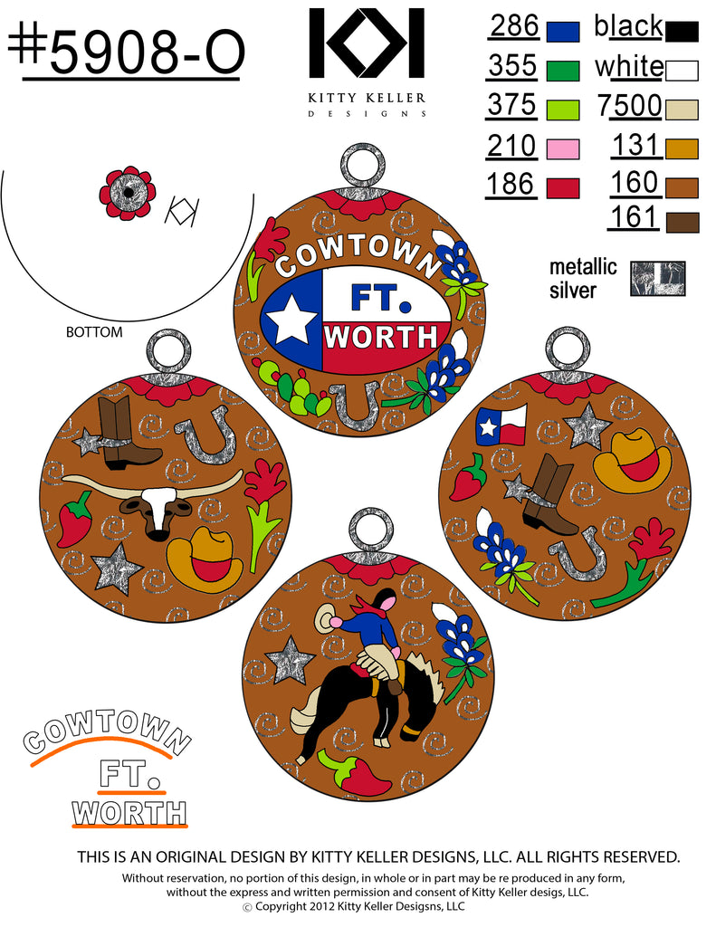 Fort Worth Cowtown themed round ornament