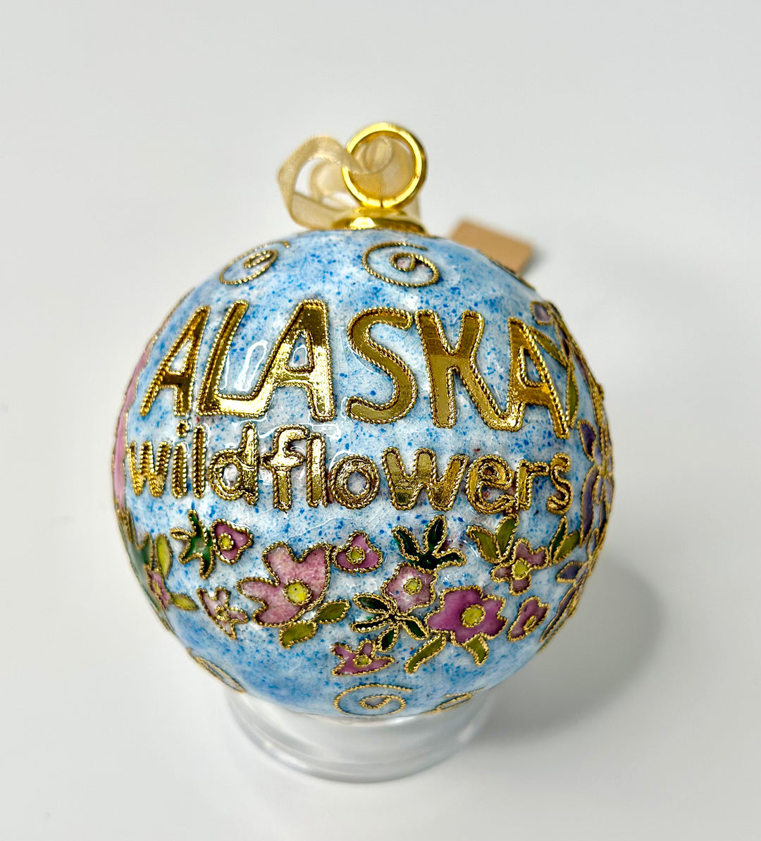 Wildflowers of Alaska Round Cloisonné Christmas Ornament - Blue