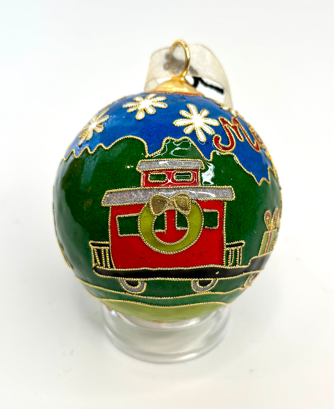 Merry Christmas Train Round Cloisonné Christmas Ornament