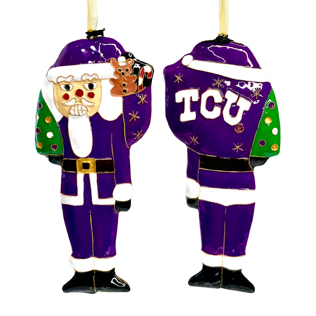 Texas Christian University TCU Horned Frogs Santa Nutcracker Shape Cloisonné Christmas Ornament