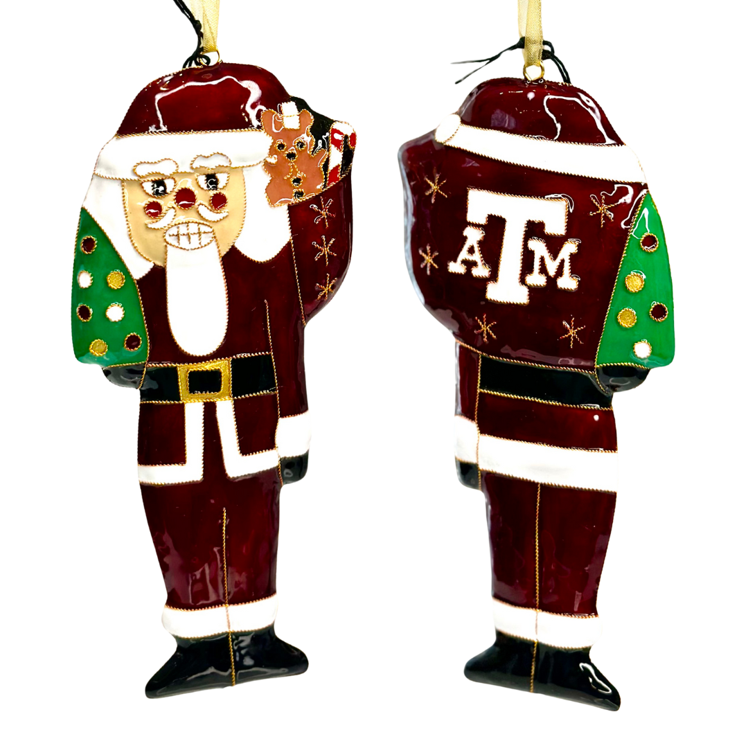 Texas A&M Aggie Santa Nutcracker Shape Maroon Cloisonné Christmas Ornament