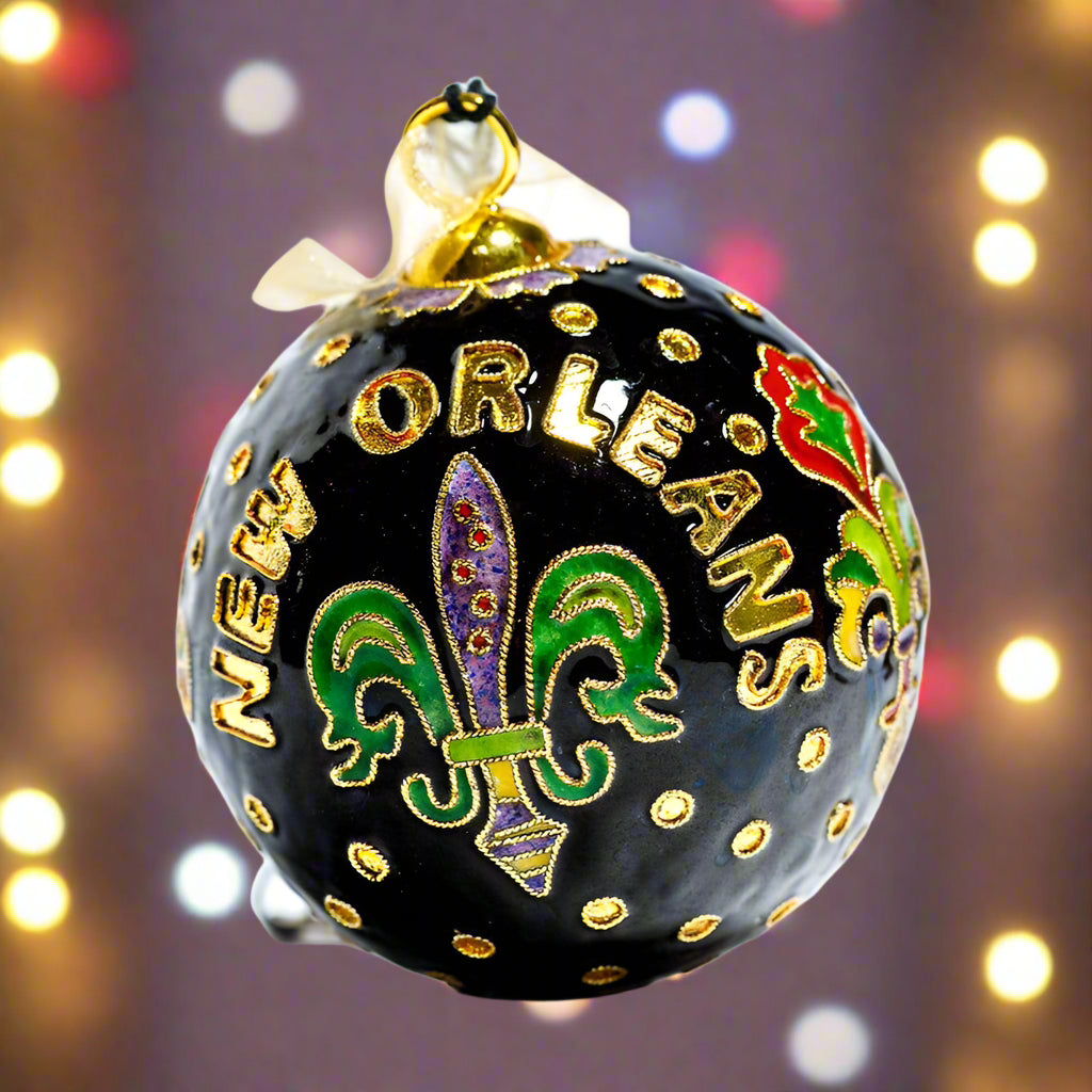 New Orleans Fleur de Lis Polka Dots Black