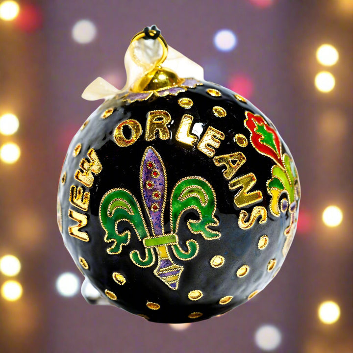 New Orleans Fleur de Lis Polka Dots Black