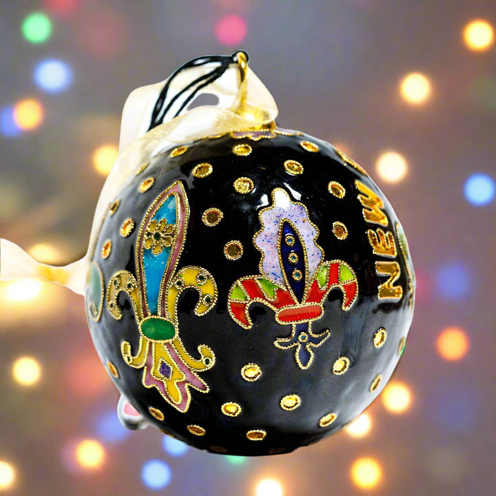New Orleans Fleur de Lis Polka Dots Black