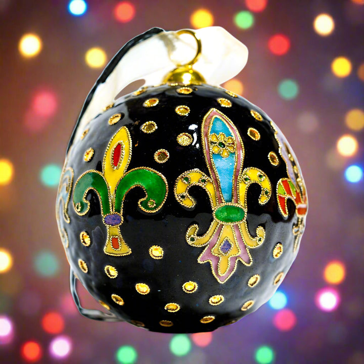 New Orleans Fleur de Lis Polka Dots Black