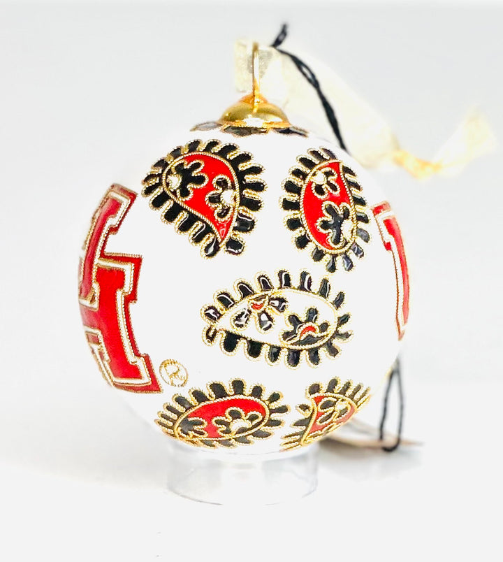 University of Houston Cougars Red Paisley Round Cloisonné Christmas Ornament - White