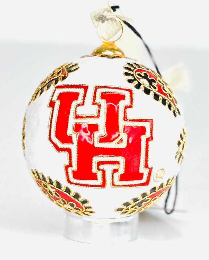 University of Houston Cougars Red Paisley Round Cloisonné Christmas Ornament - White