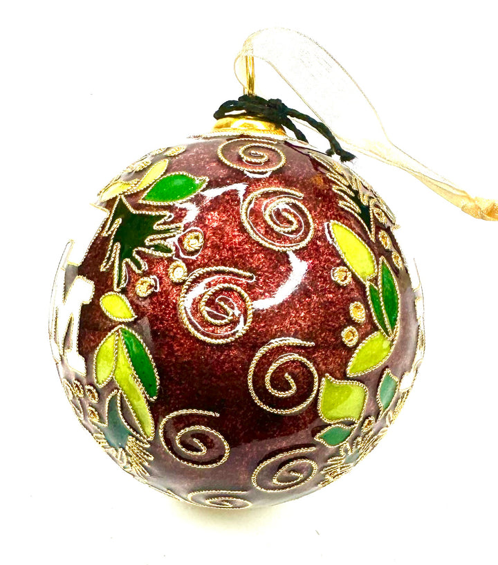 Texas A&M Aggie Whimsical Wreath Maroon Background Round Cloisonné Christmas Ornament