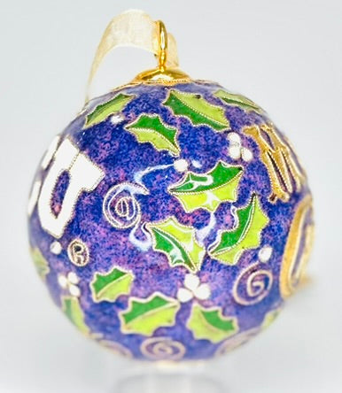 Texas Christian University TCU Horned Frogs Vintage Merry Christmas with Holly Round Cloisonné Christmas Ornament - Purple