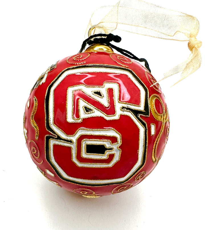 NC State Wolfpack Graduate Red Background Round Cloisonné Christmas Ornament