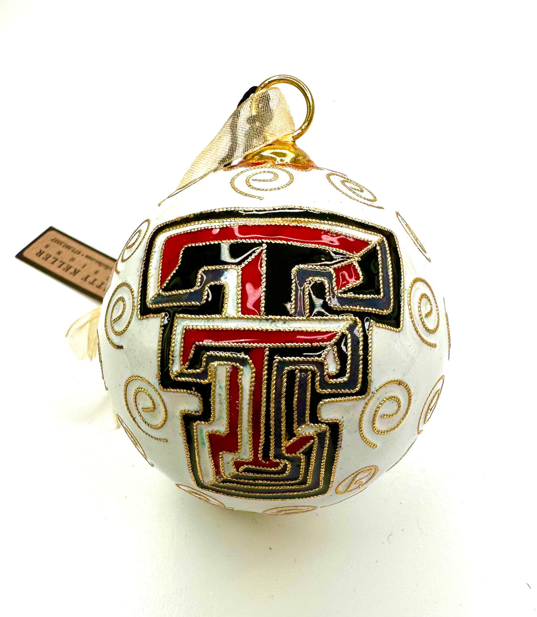 Texas Tech Red Raiders Colorful Block Letters White Round Cloisonné Christmas Ornament