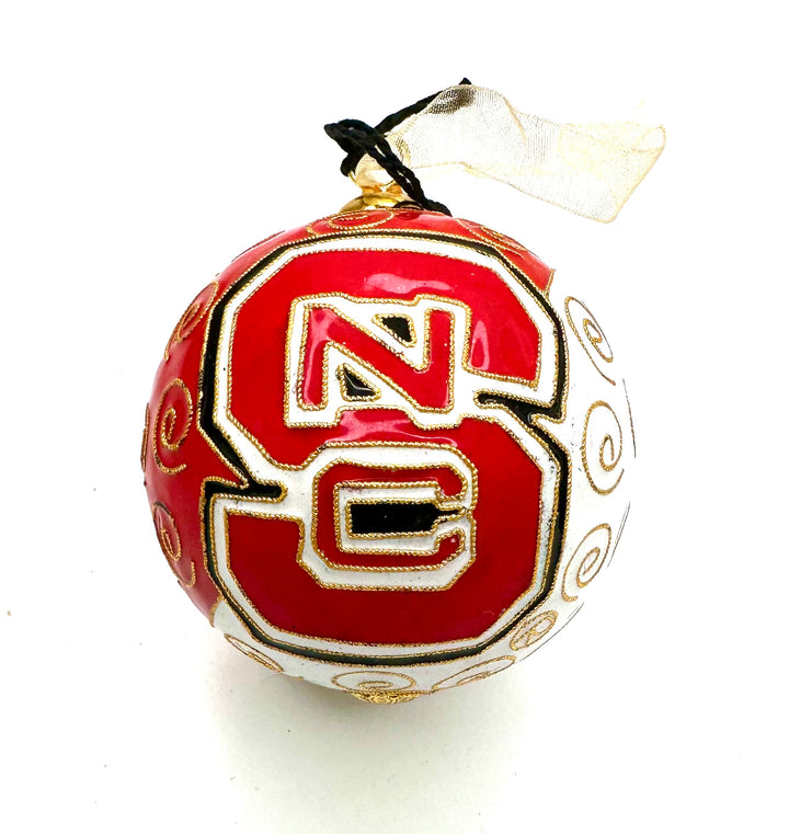 NC State Wolfpack Red and White Color Block Round Cloisonné Christmas Ornament