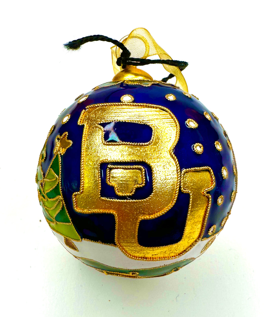 Baylor University Bears Festive Christmas Tree Landscape Round Cloisonné Christmas Ornament