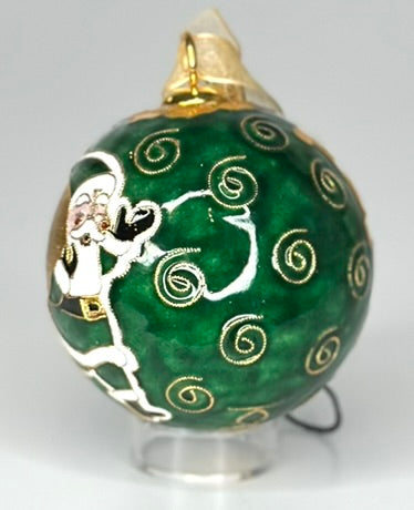 Baylor Bears Jolly Santa with Bag Green Background Round Cloisonné Christmas Ornament