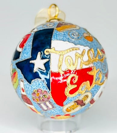 Texas Eats Foods of Texas Blue Background Cloisonné Christmas Ornament