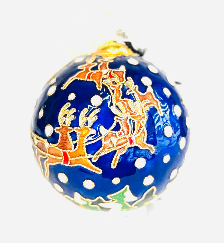 Santa in Sleigh on Christmas Eve Winter Scene Round Cloisonné Christmas Ornament