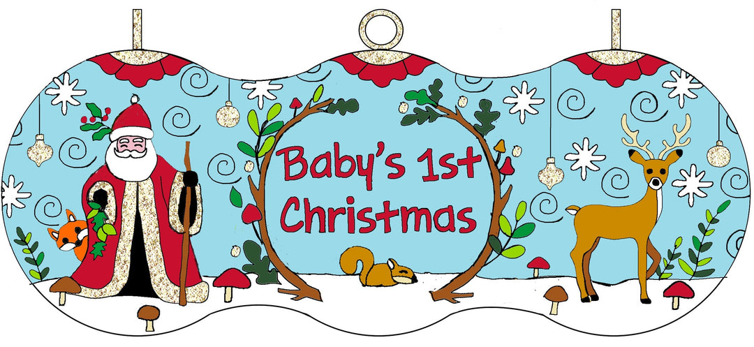 Baby's First Christmas Woodland Scene Round Cloisonné Christmas Ornament