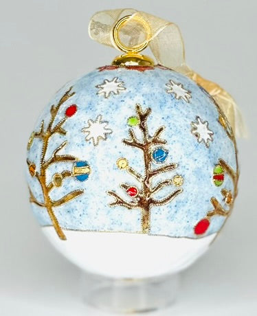 Longhorn Bearing Gifts Winter Scene Round Cloisonné Christmas Ornament