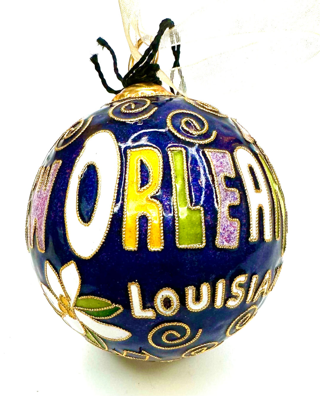 New Orleans, Louisiana in Mardi Gras Colors Magnolia Round Cloisonné Christmas Ornament - Purple