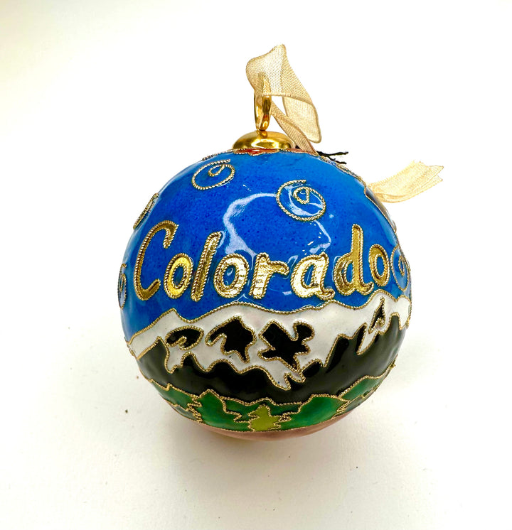 Colorado Rocky Mountains Colorado State Flag Moose Round Cloisonné Christmas Ornament