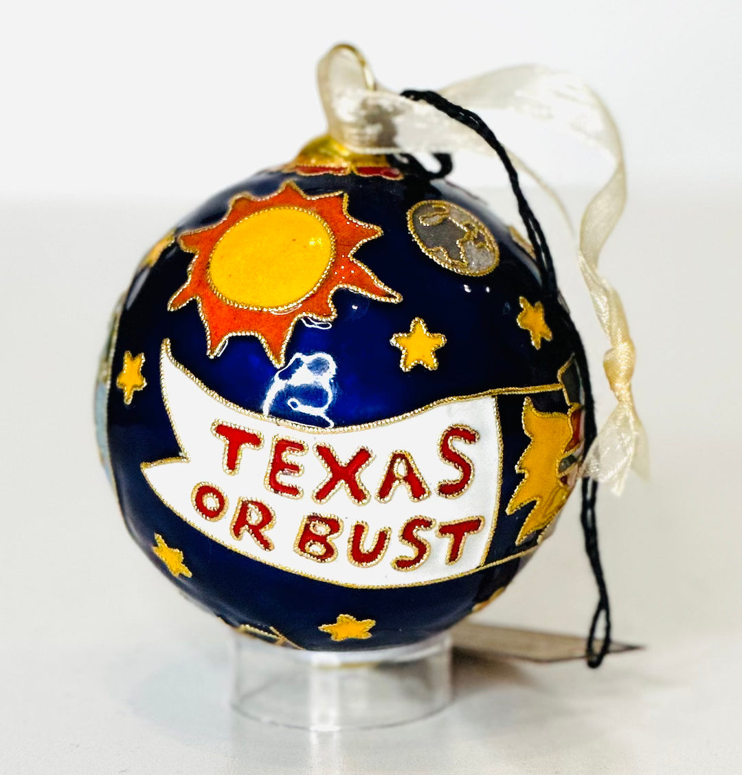 Texas or Bust Round Cloisonné Christmas Ornament