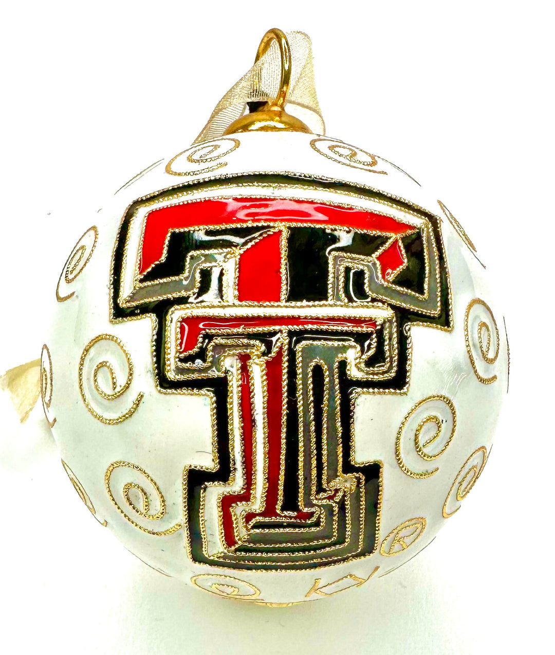 Texas Tech Red Raiders Come and Get it Canon White Background Round Cloisonné Christmas Ornament