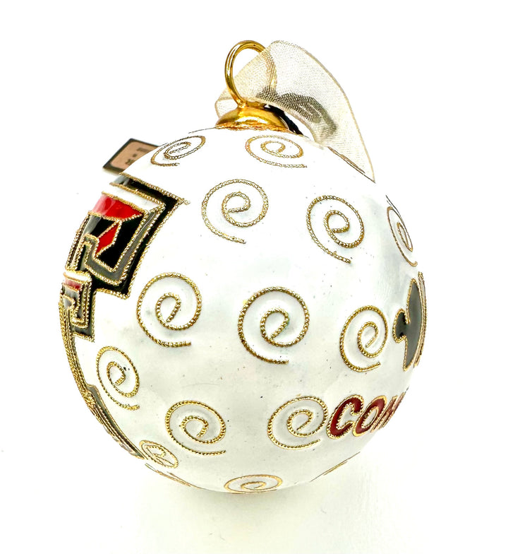 Texas Tech Red Raiders Come and Get it Canon White Background Round Cloisonné Christmas Ornament