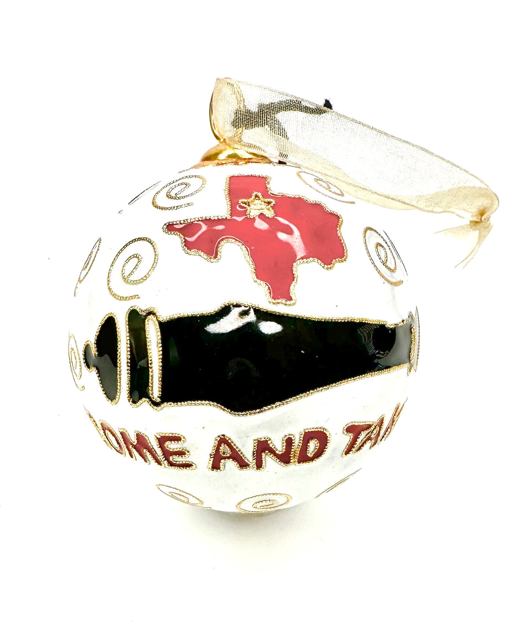 Texas Tech Red Raiders Come and Get it Canon White Background Round Cloisonné Christmas Ornament