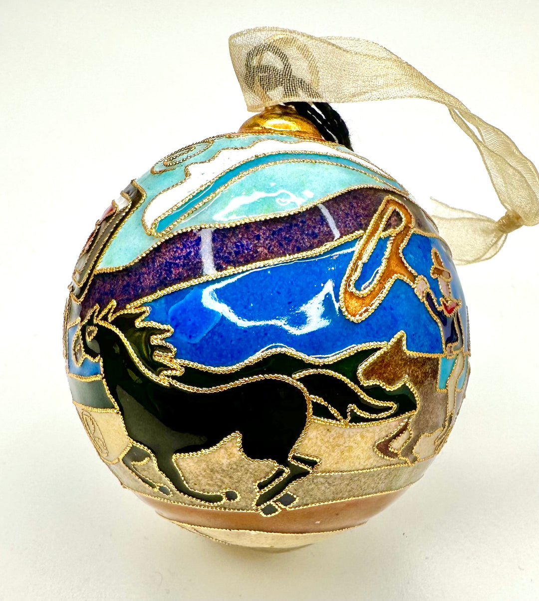 Texas Tech Red Raiders Roping Cowboys Western Scene Round Cloisonné Christmas Ornament