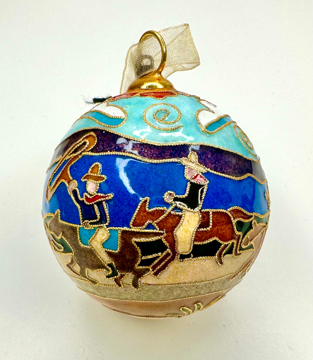 Texas Tech Red Raiders Roping Cowboys Western Scene Round Cloisonné Christmas Ornament