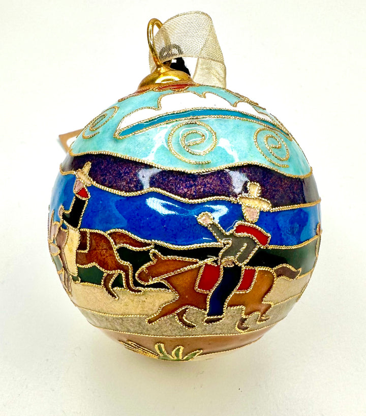 Texas Tech Red Raiders Roping Cowboys Western Scene Round Cloisonné Christmas Ornament