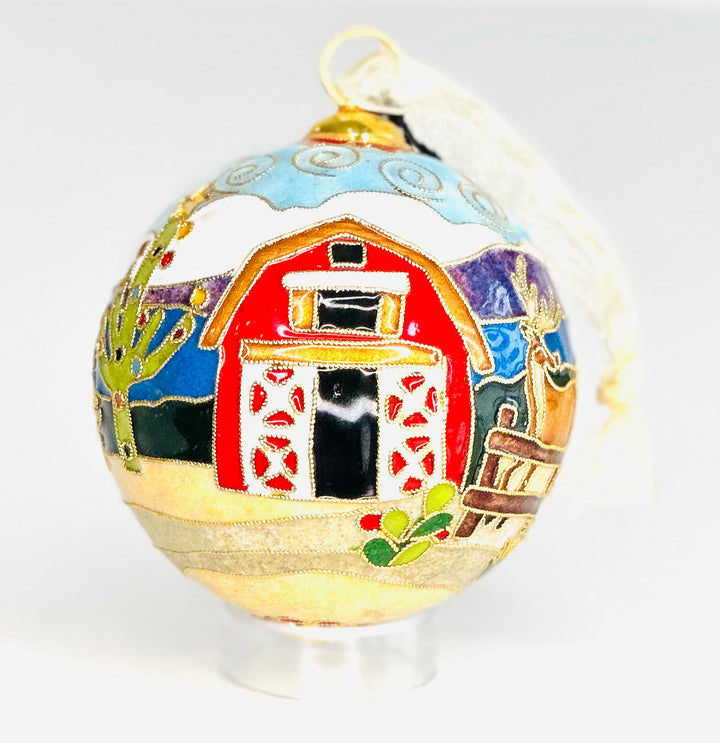 Dude Ranch Santa Round Cloisonné Christmas Ornament