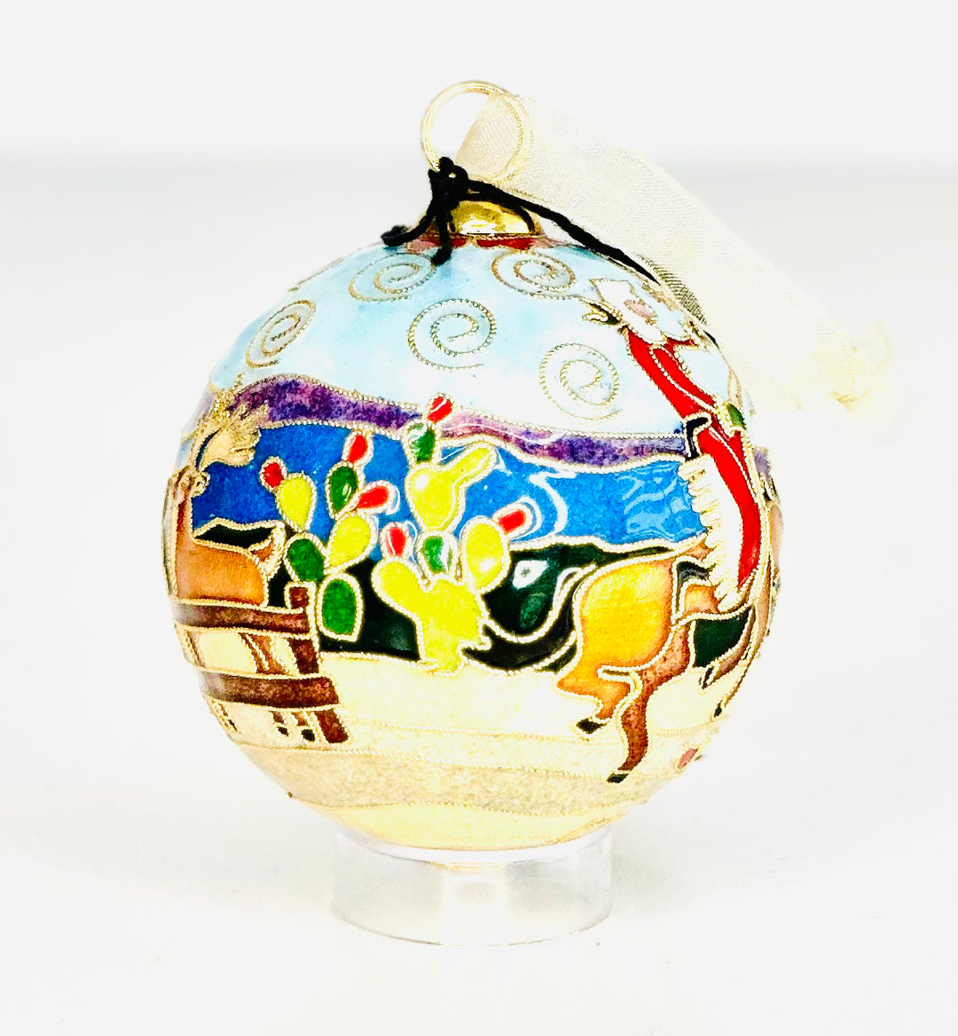 Dude Ranch Santa Round Cloisonné Christmas Ornament