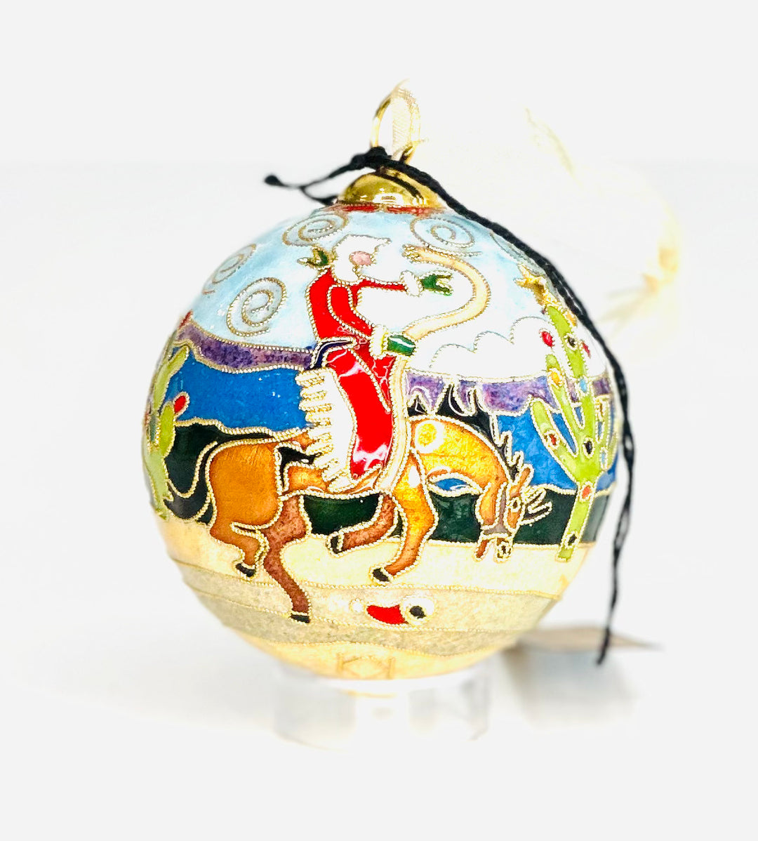 Dude Ranch Santa Round Cloisonné Christmas Ornament