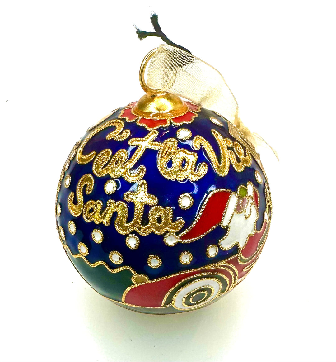 C'est La Vie Santa in Paris Round Cloisonné Christmas Ornament