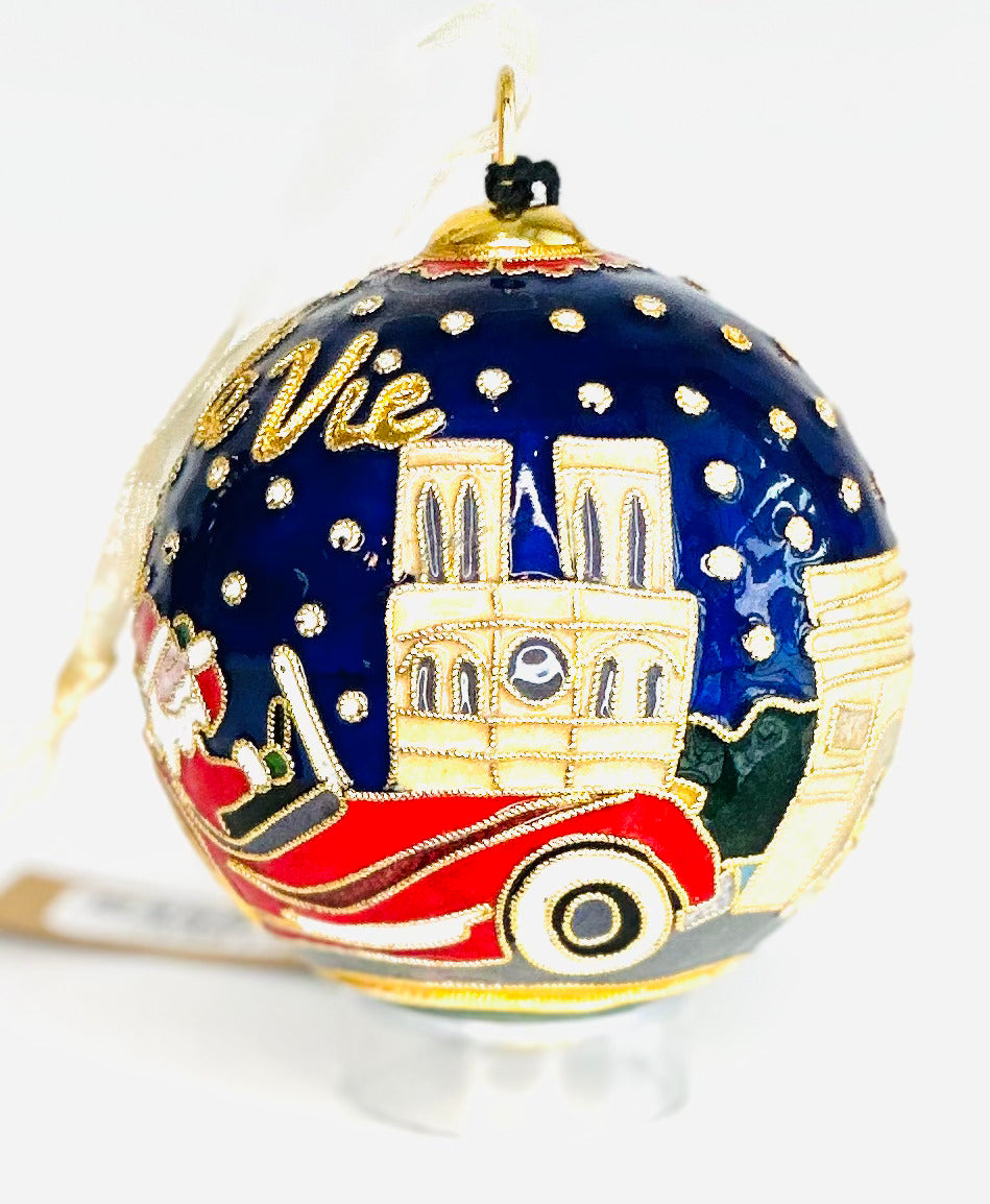 C'est La Vie Santa in Paris Round Cloisonné Christmas Ornament