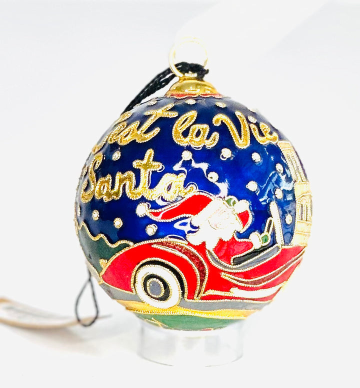 C'est La Vie Santa in Paris Round Cloisonné Christmas Ornament