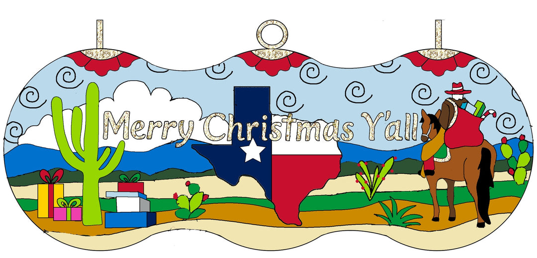 Texas Merry Christmas Y'all Round Cloisonné Christmas Ornament