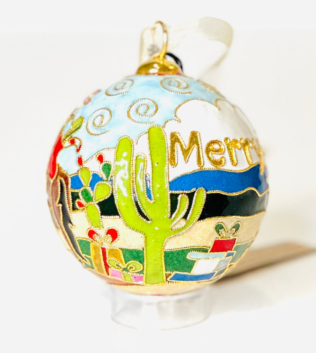 Texas Merry Christmas Y'all Round Cloisonné Christmas Ornament