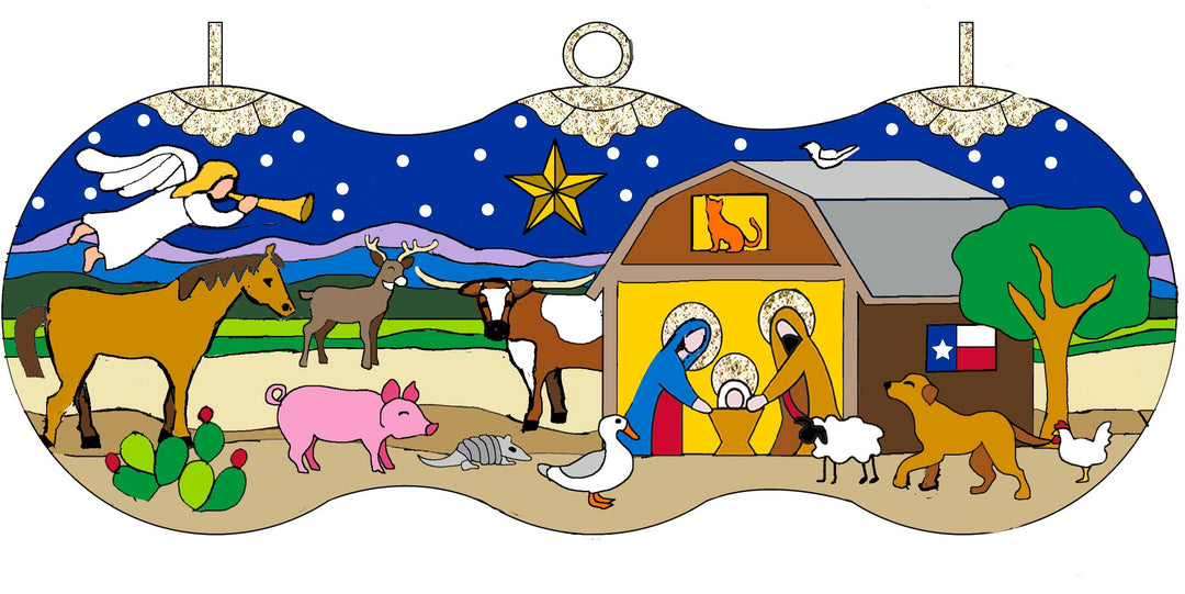 Texas Lone Star Nativity Round Cloisonné Christmas Ornament