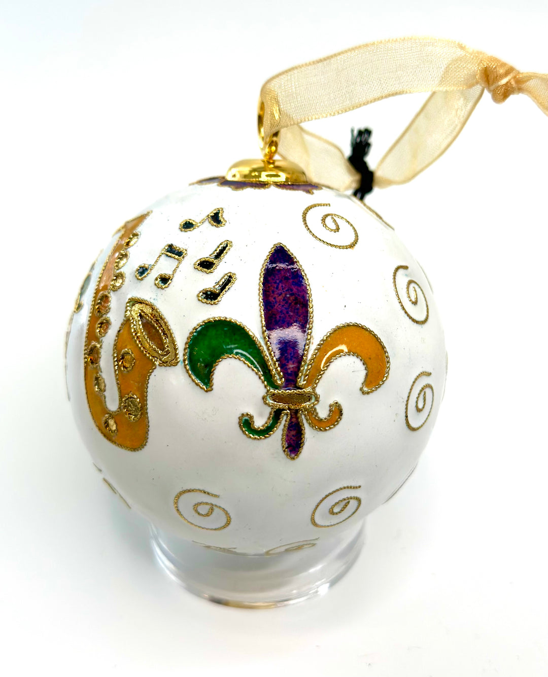NOLA Word Mark with Icons Round Cloisonné Christmas Ornament