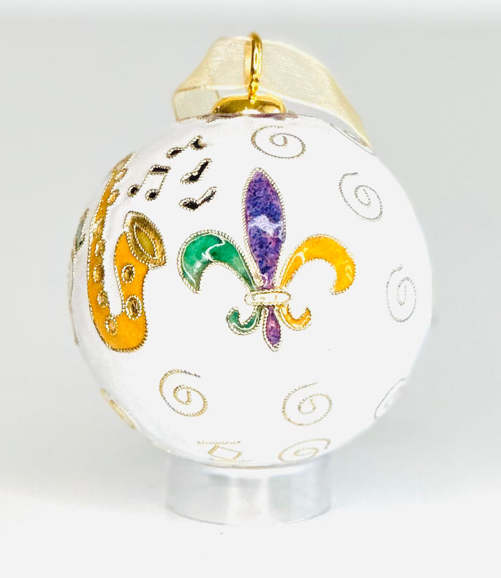 NOLA Word Mark with Icons Round Cloisonné Christmas Ornament