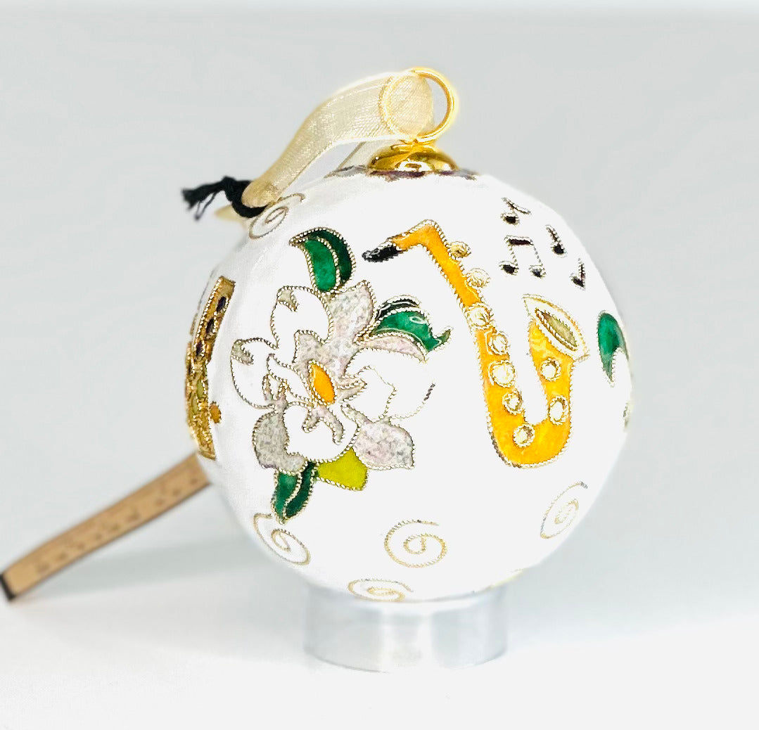 NOLA Word Mark with Icons Round Cloisonné Christmas Ornament