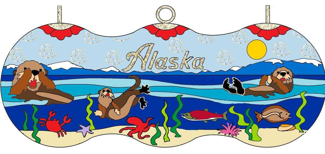 Alaska Sea Otters Cloisonné Christmas Ornament