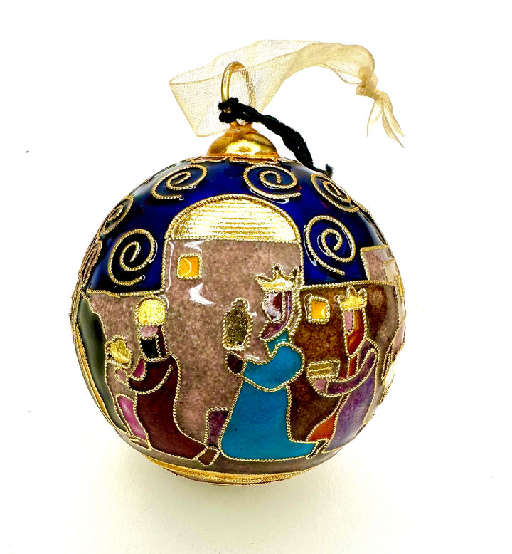 "Oh Little Town of Bethlehem" Nativity Round Cloisonné Christmas Ornament