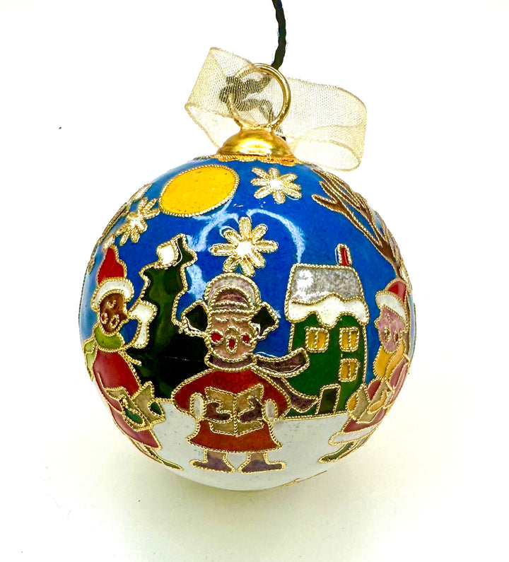 Christmas Carolers Round Cloisonné Christmas Ornament