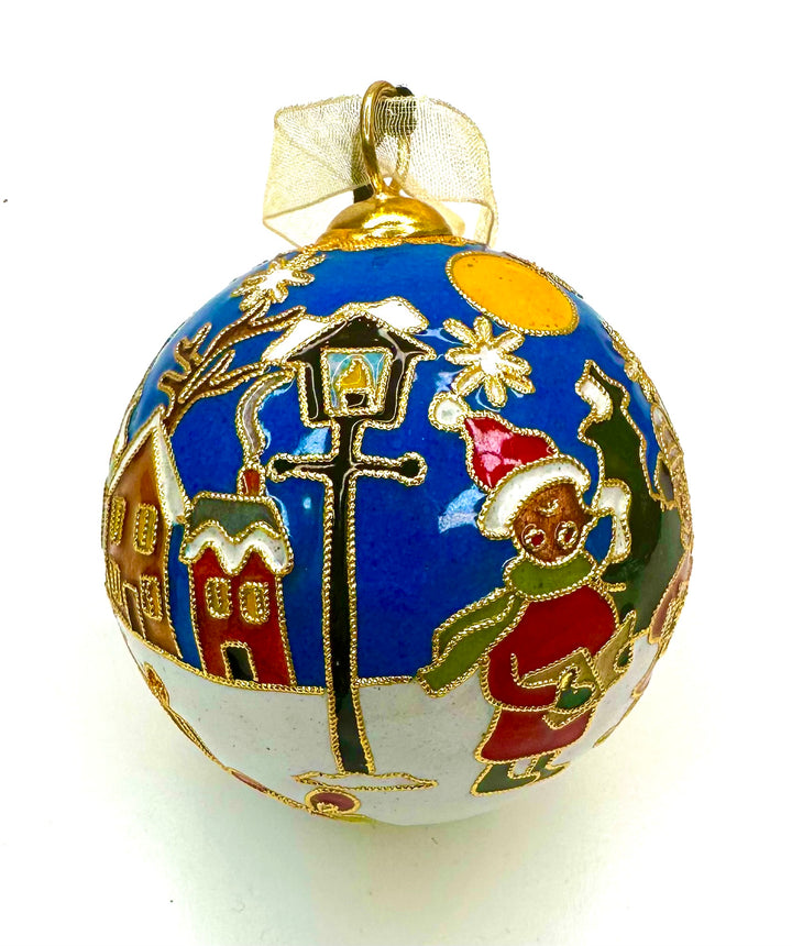 Christmas Carolers Round Cloisonné Christmas Ornament