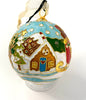 Santa's Sleigh in North Pole with Elf and Reindeer Round Cloisonné Christmas Ornament